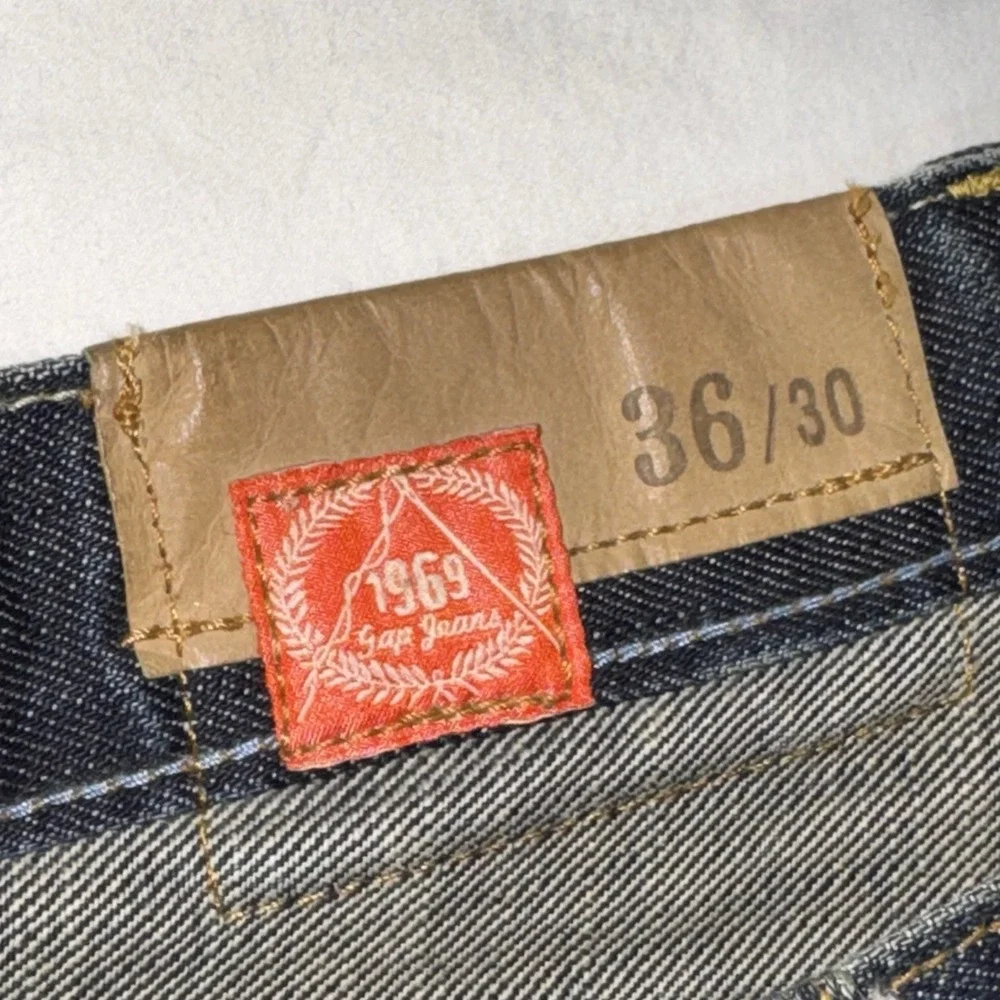 Gap 1969 Jeans Men's 38*x26* Selvedge Denim Straight Leg Easy Fit Dark Wash READ